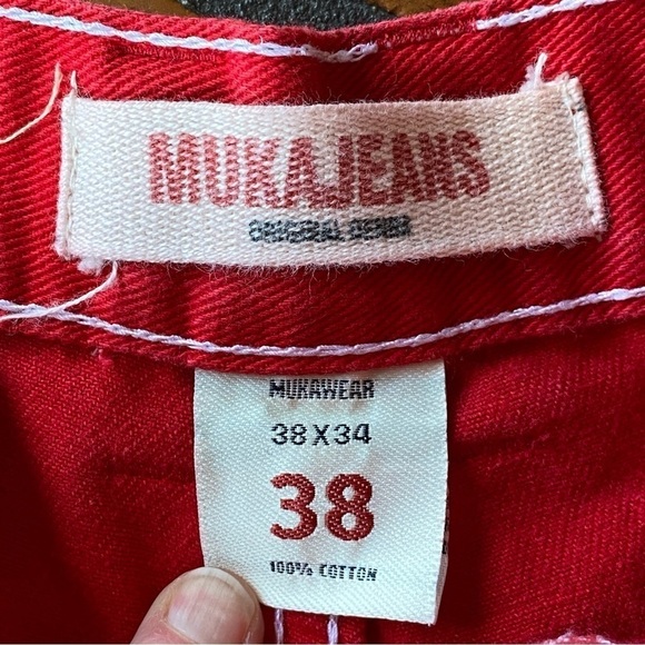 Muka Mukawear Red Distressed Wide Leg Embroidered jeans size 38 X 30 - Picture 5 of 8